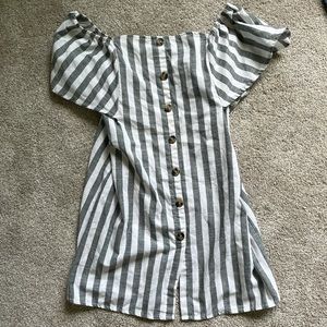 Green/White Striped Button Dress